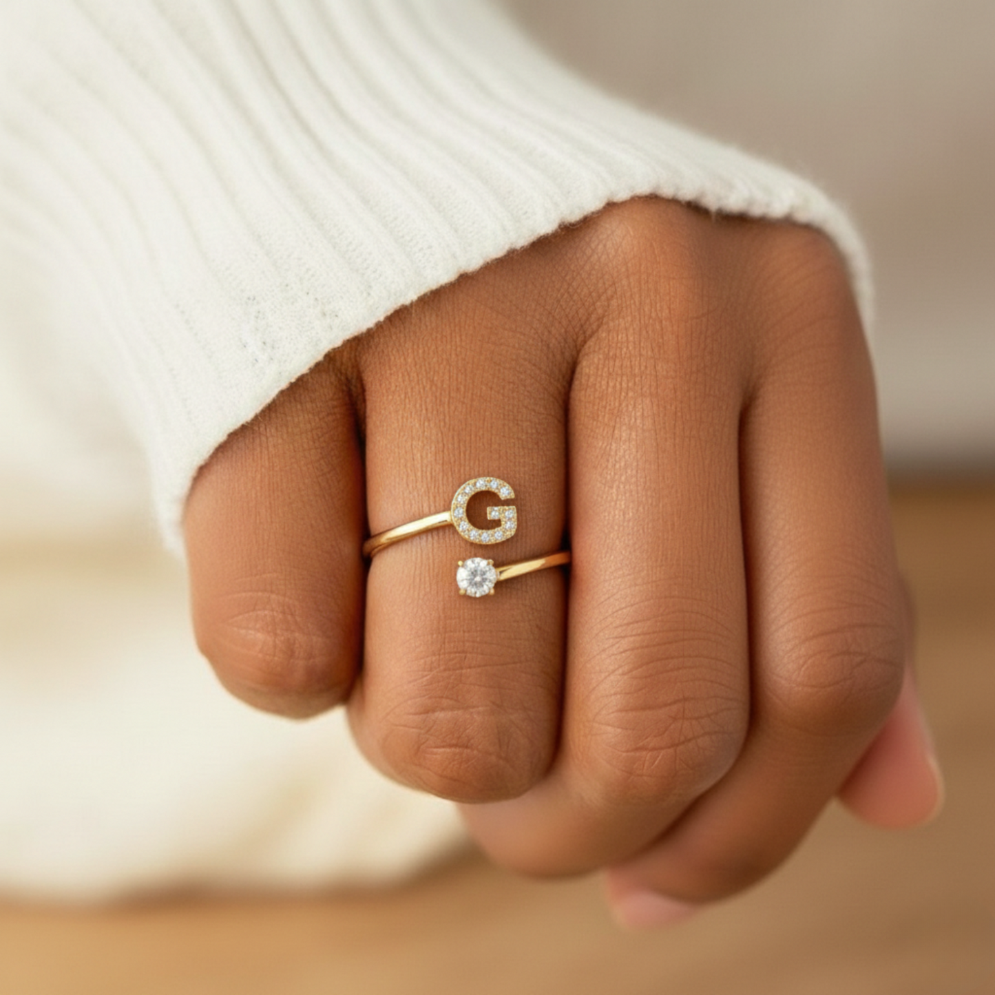 Adjustable Initial Ring Classic with Gift Box and Message Card
