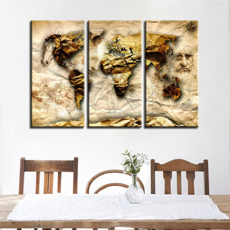 Classic Vintage World Map Canvas Art for Wall Decor
