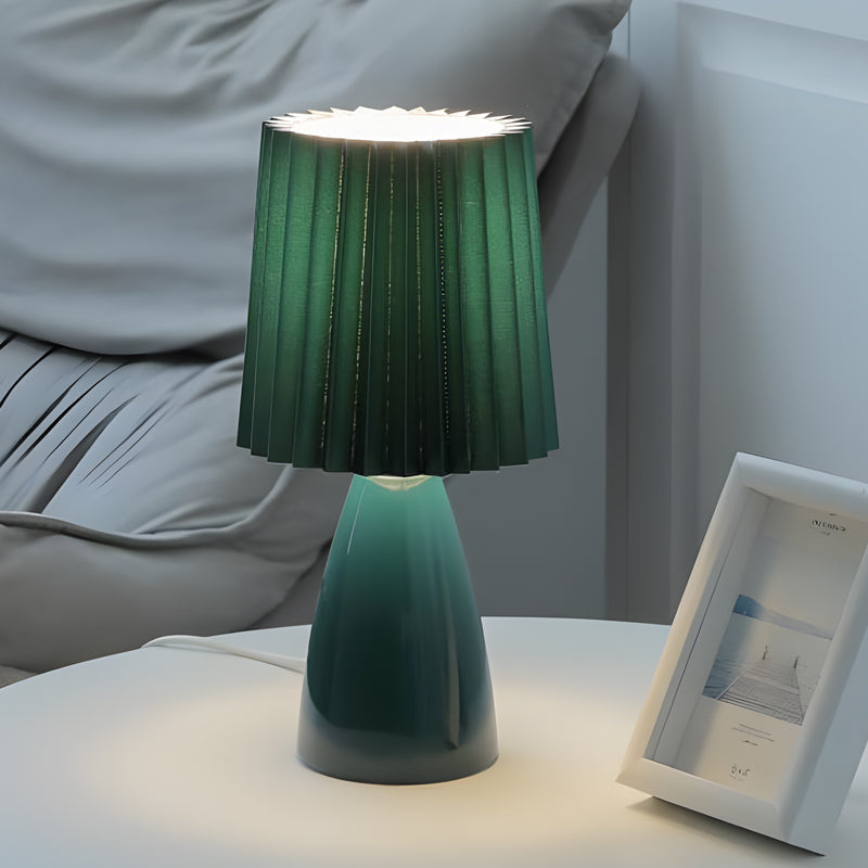 Fabric Table Lamp with Glass Base and USB Charging Port