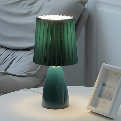 Fabric Table Lamp with Glass Base and USB Charging Port