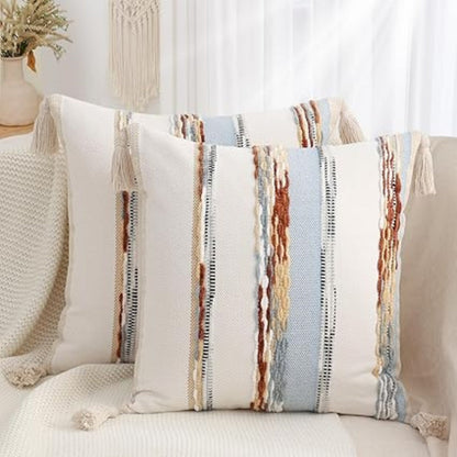 Reversible Cozy Stripe Cushion Covers with Tassels