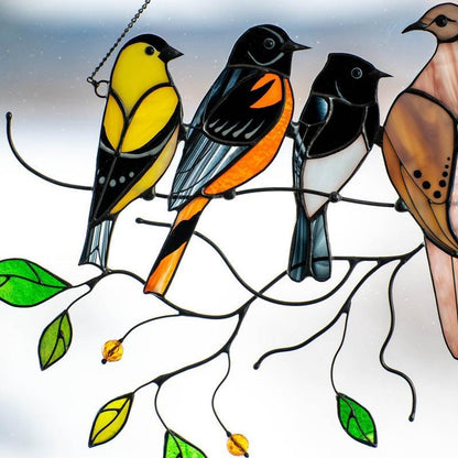 Stained Glass Window Decor with Bird Design