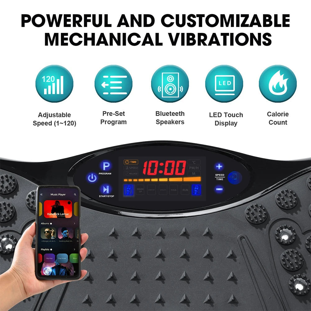Bluetooth Full Body Vibration Exercise Machine with Speed Settings & Foot Massager