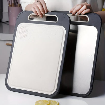 Dual-Sided Stainless Steel Cutting Board with Integrated Grinder