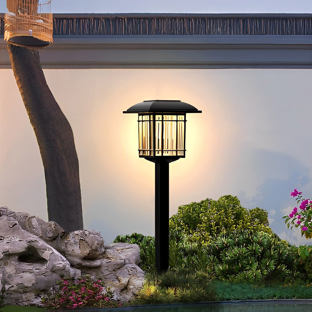 Set of 2 Black Waterproof LED Solar Lawn Lights in Vintage Square Design