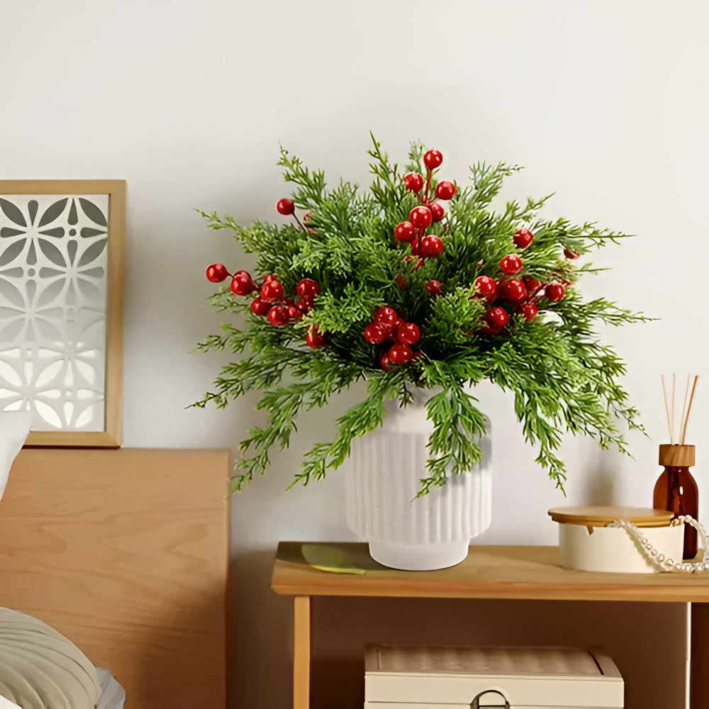 Lifelike Pine Sprays with Crimson Berries for Holiday Decor