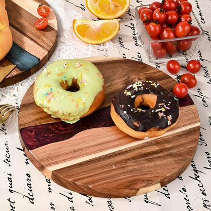 Elegant Acacia Wood Circular Cutting Board with Resin Design