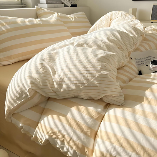 Classic Striped Bedding Set - 4 Piece Duvet Cover and Sheet
