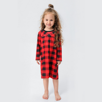 Red Checkered Family Matching Christmas Pajamas with Stand-Up Collar