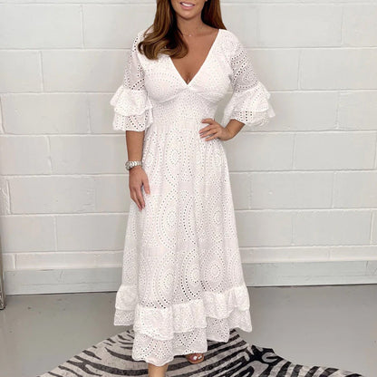 Chic Midi Dress with Ruffle Sleeves for Effortless Elegance