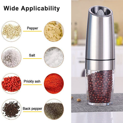 Electric Gravity-Operated Salt and Pepper Mill with Automatic Function