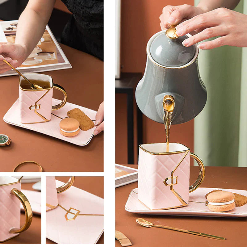 Elegant Handcrafted Mug Set with Saucer and Spoon