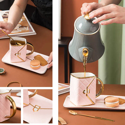 Elegant Handcrafted Mug Set with Saucer and Spoon