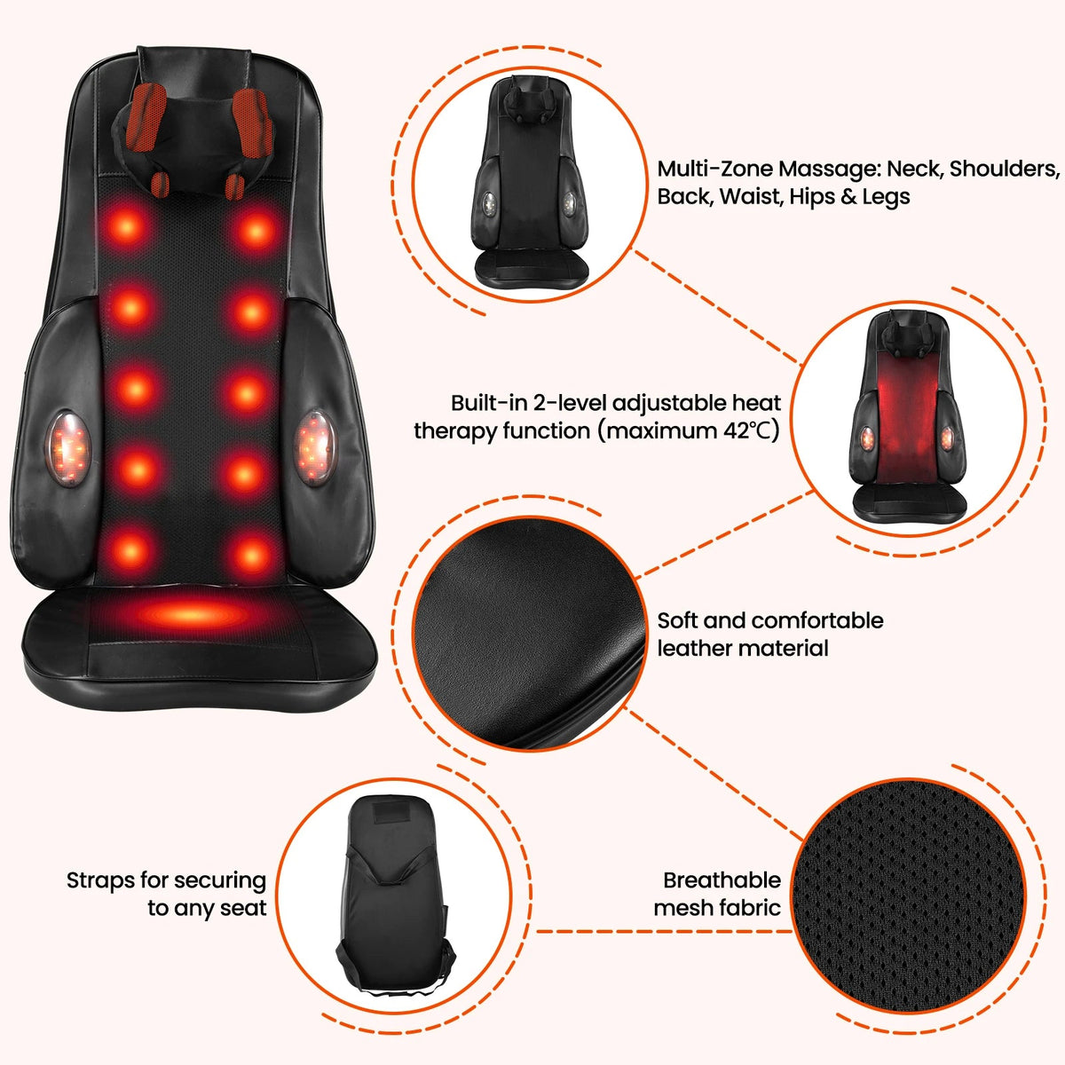 Vibrating Back Cushion with Heat – Full-Body Massager for Chair, Neck, Waist, Hips