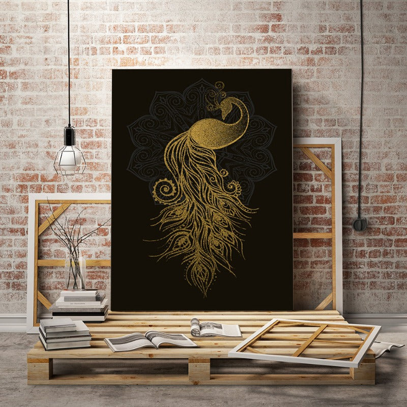 Elegant Golden Mandala Peacock - Canvas Art for Your Space
