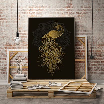 Elegant Golden Mandala Peacock - Canvas Art for Your Space