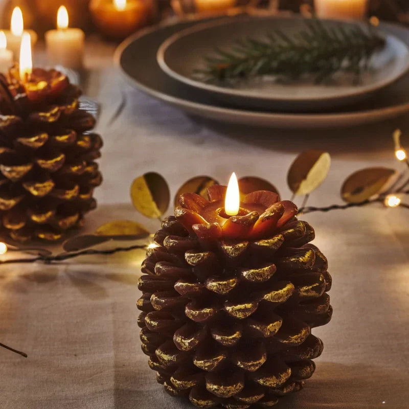 Flameless LED Candles Shaped Like Pinecones – Artisan Style with Remote Timer