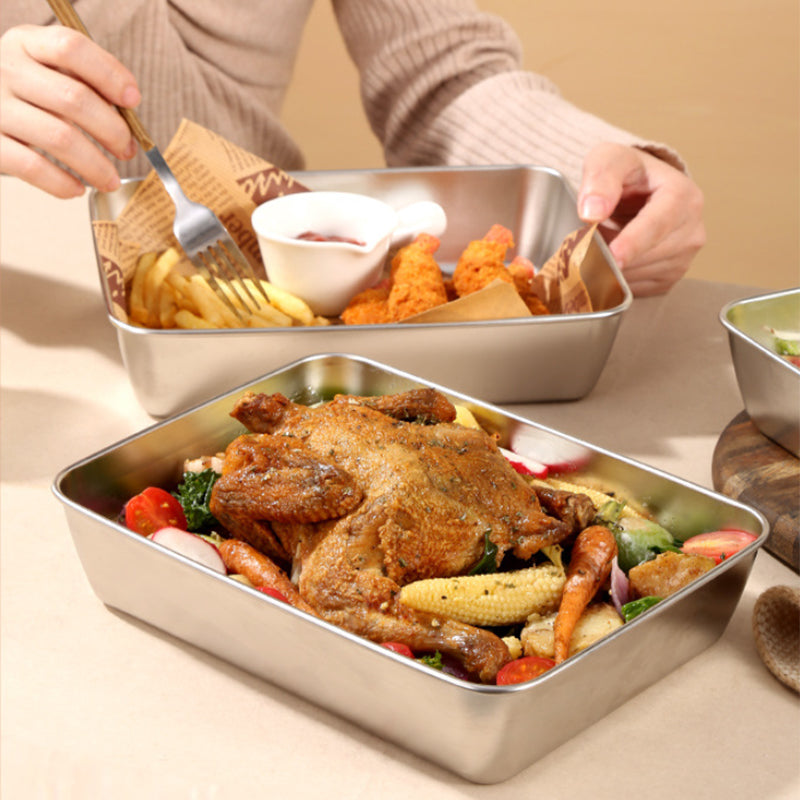 Durable Stainless Steel Square Food Storage Plate with Lid