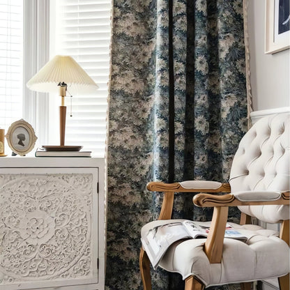 Elegant Navy Blossom Tassel Drapes for a Chic Home