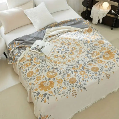 Chic Floral Reversible Cotton Throw for All Seasons