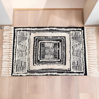 Chic Geometric Floor Rug with Tassel Accents