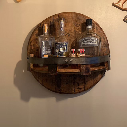 Rustic Solid Wood Design Wall Shelf for Whiskey Barrel – Round