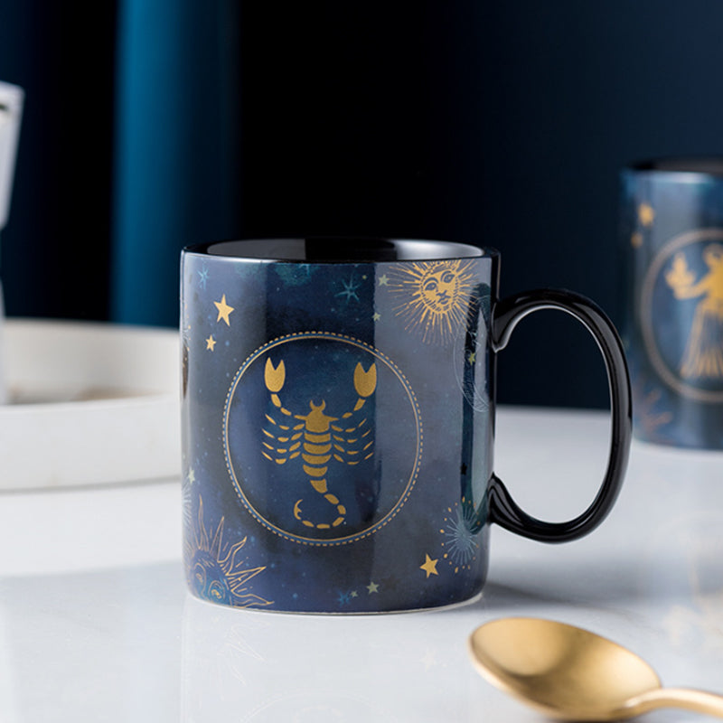 Cobalt Blue Ceramic Coffee Mug with 12 Zodiac Signs