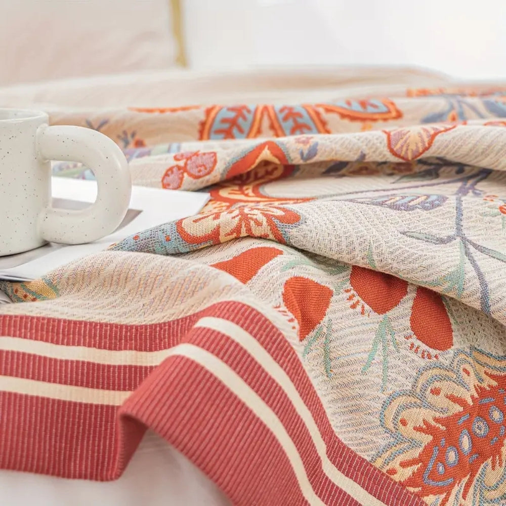 Serene Blooms Dual-Sided Cotton Throw Blanket