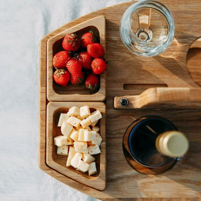 Compact Wooden Picnic Table for Wine and Snacks | Travel-Friendly