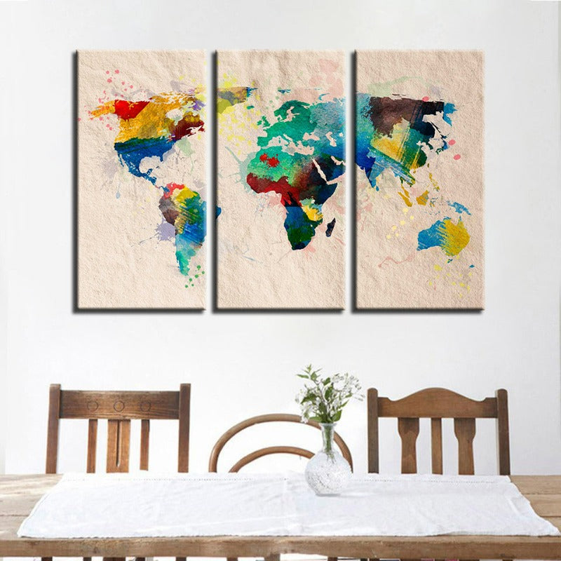 Colorful Abstract World Map Canvas Art Set - 3 Pieces
