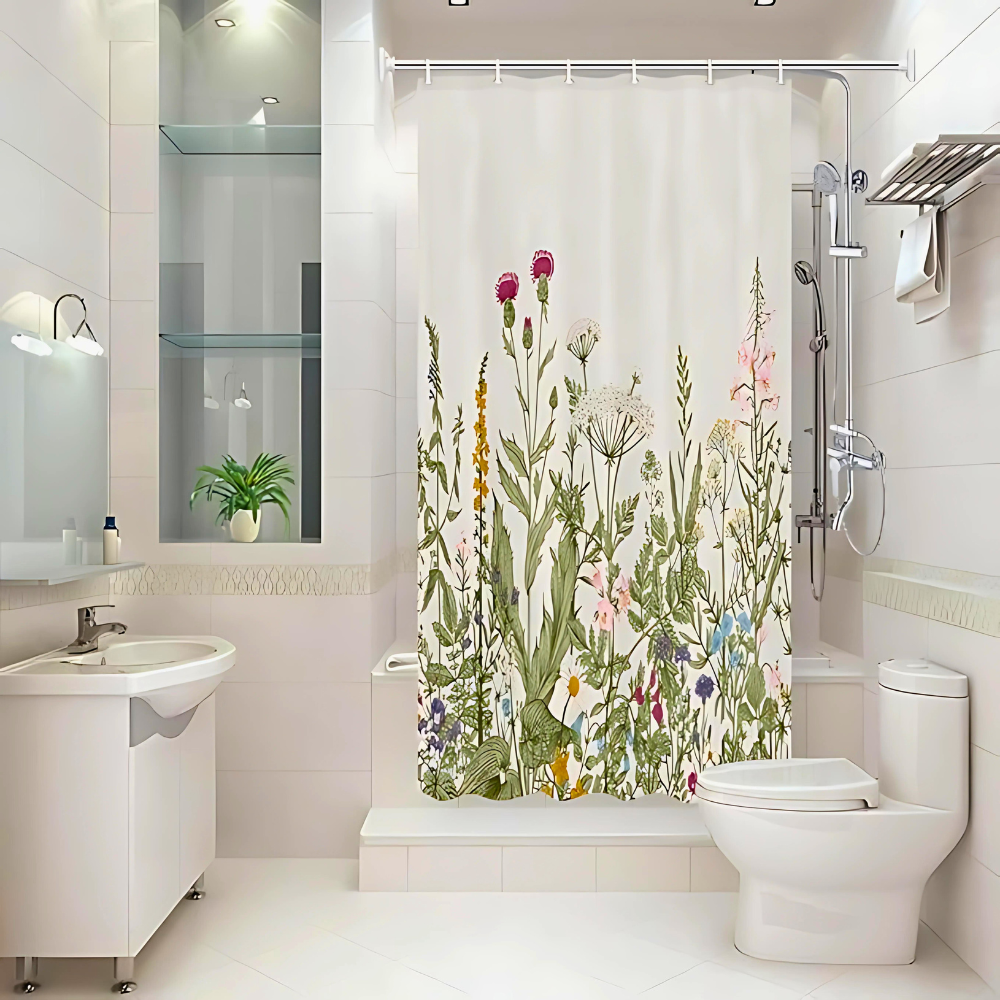 Serene Botanical Waterproof Shower Curtain for Your Bath