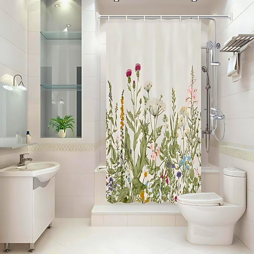 Serene Botanical Waterproof Shower Curtain for Your Bath