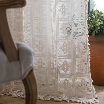 Elegant Lace Diamond Pattern Window Drapes