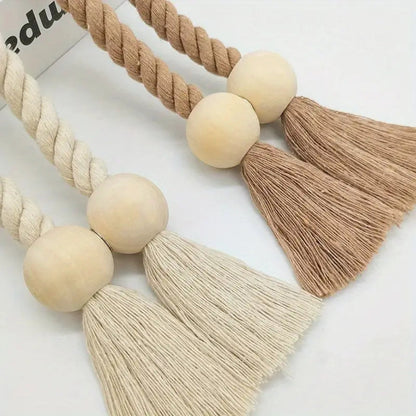 Charming Wooden Bead Curtain Holdbacks | Set of 2