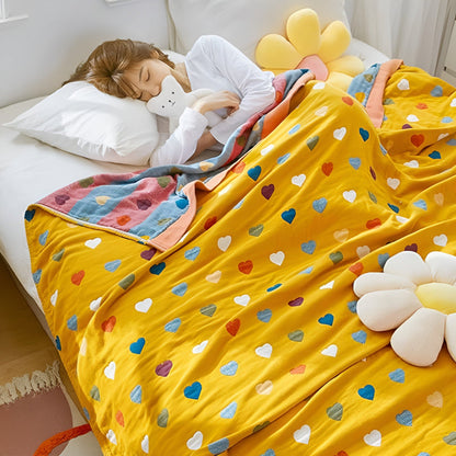 Charming Hearts Dual-Sided Cotton Throw Blanket