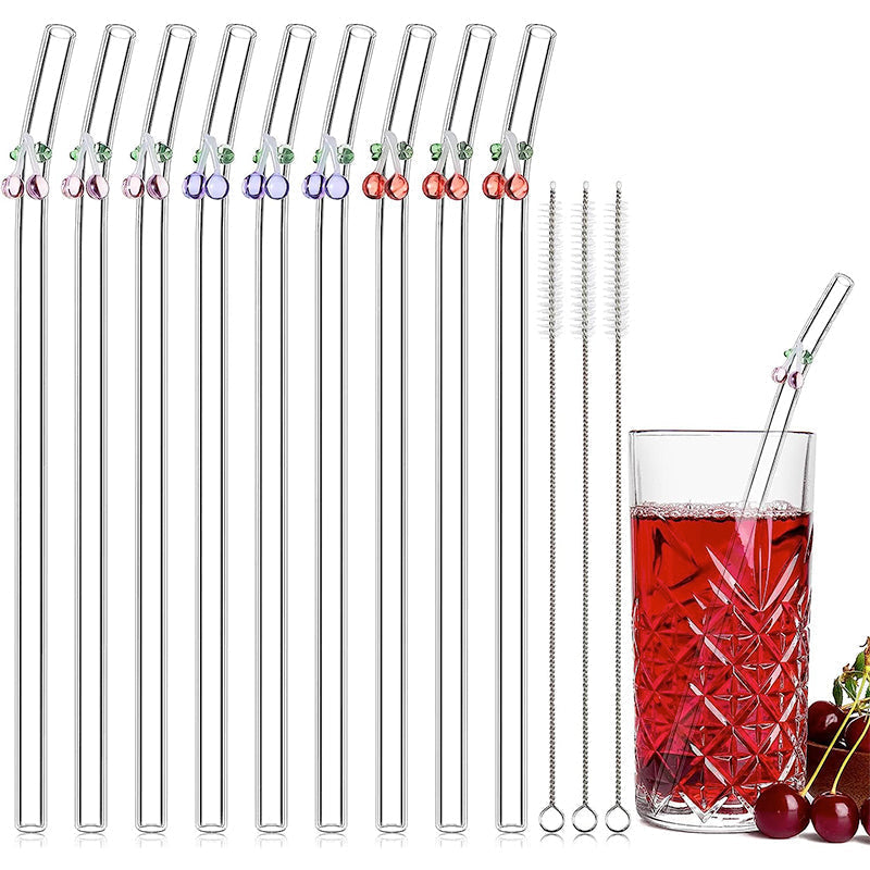 Set of 6 Reusable Stained Glass Drinking Straws with Cleaning Brush