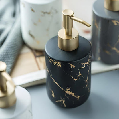 Sophisticated Ceramic Soap Dispenser | Marble Finish & Gold Touches | 400 ml for Bathroom & Kitchen