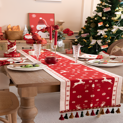 Elegant Holiday Table Runner with Chic Tassels