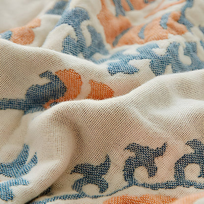 Charming Floral Cotton Dual-Sided Throw Blanket