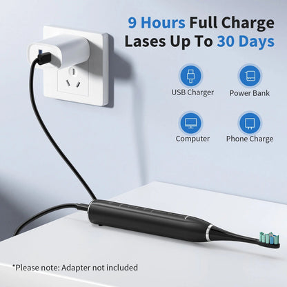 Deep Clean Sonic Toothbrush with 37,200 Vibrations/min | 5 Modes, 12 Heads, 30-Day Battery, Travel-Friendly Design