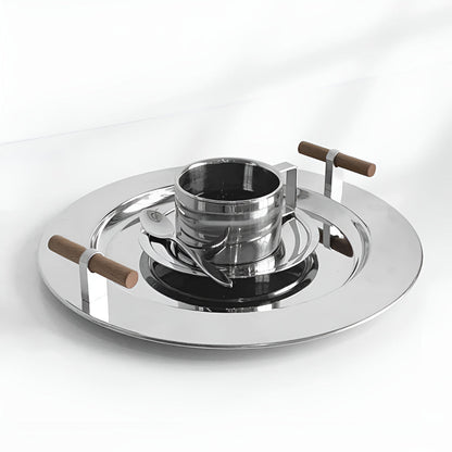 Stylish Round Serving Tray with Wooden Grip Handles