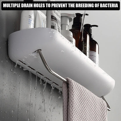 Wall-Mounted Shower Organizer with Towel Holder and Drainage – No Drilling Required