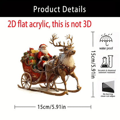 Christmas Figurine - Acrylic Reindeer Sleigh Decoration with Santa - 2D Design - Festive Table and Party Ornament 2025
