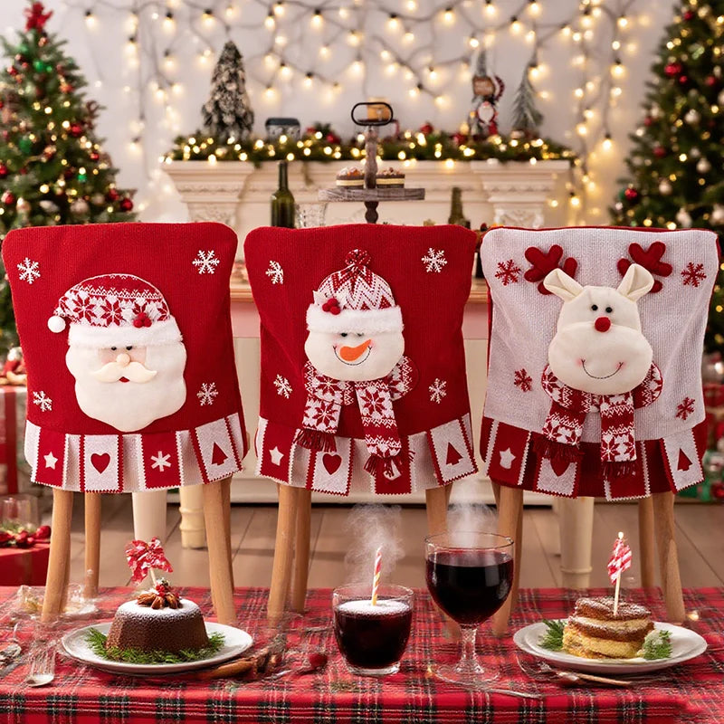 Christmas Chair Cover with Plush Santa Design – Festive Dining Room Decor