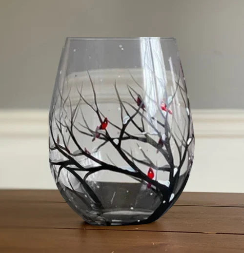 Hand-Painted Art Wine Glasses - Tree of the Four Seasons