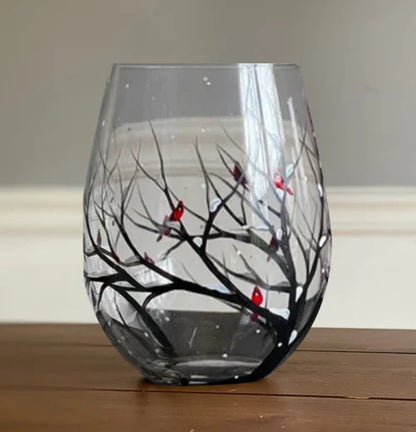 Hand-Painted Art Wine Glasses - Tree of the Four Seasons