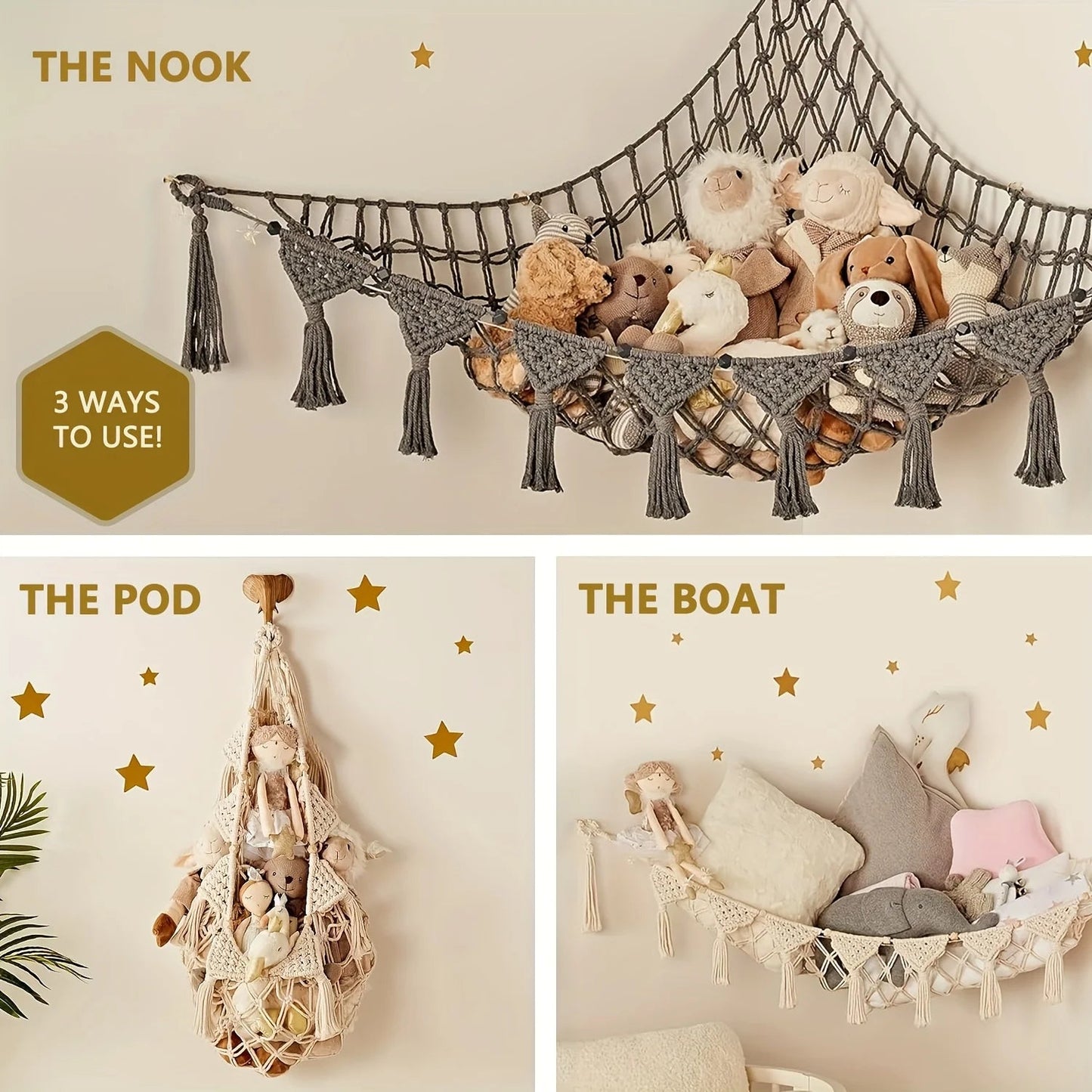 Plush Toy Hammock - Storage Net for Stuffed Animals & Dolls - Space-Saving Organizer & Nursery Decor