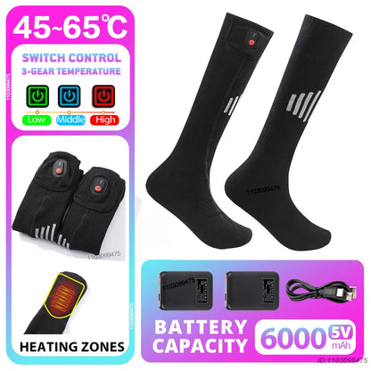 Heated Socks with Rechargeable 6000 mAh Battery | Up to 10 Hours Warmth | Unisex Thermal Socks for Outdoor, Skiing & Winter Use