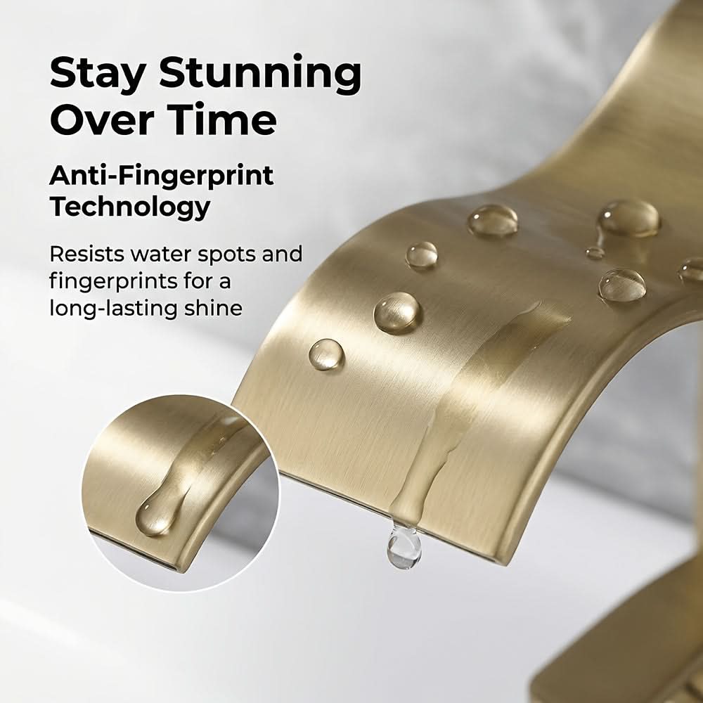 Brushed Brass Basin Faucet with Waterfall Spout