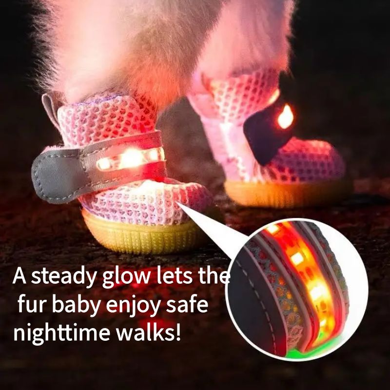 BrightPaw Light-Up Dog Booties - Set of 4 with Non-Slip Sole